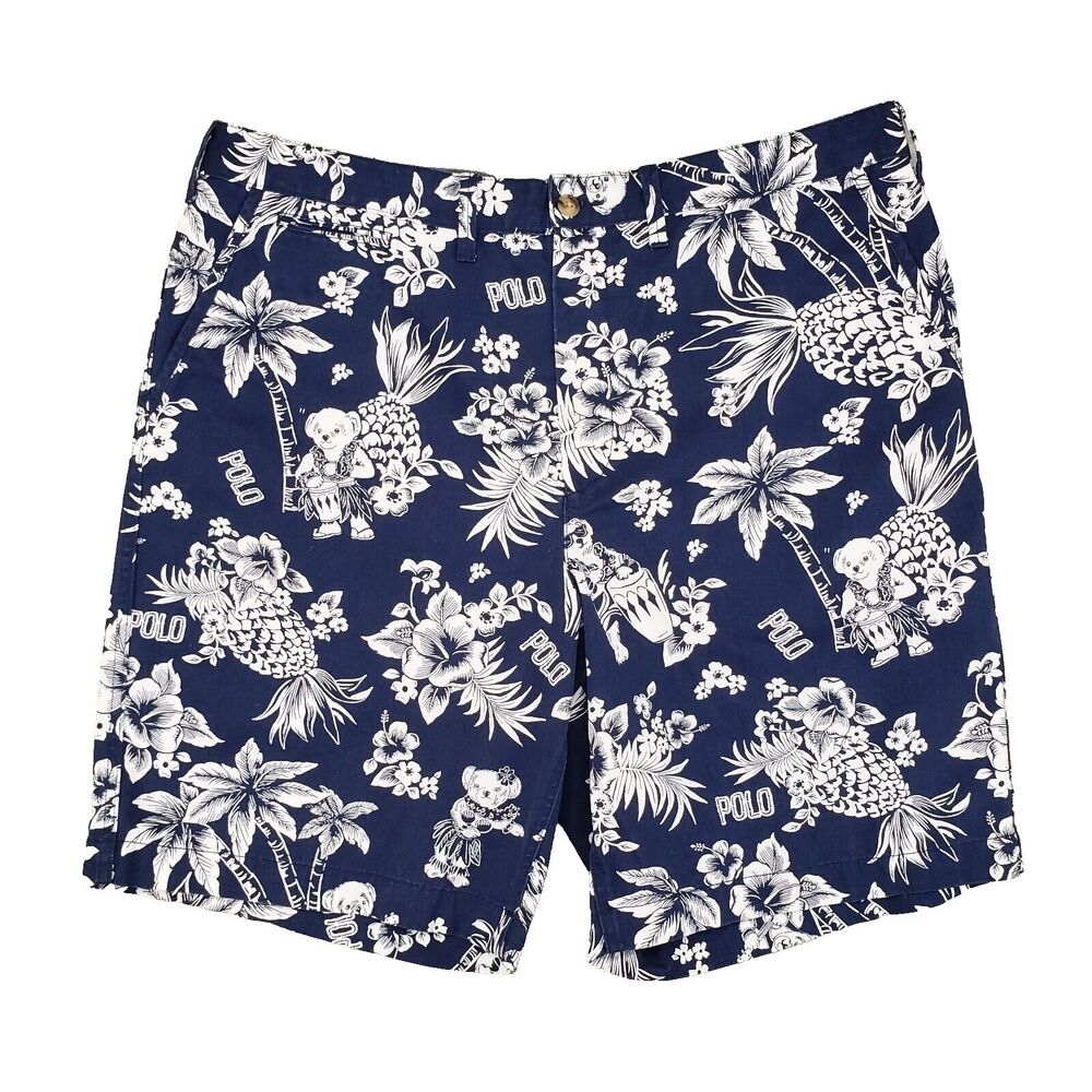 Polo Ralph Lauren Hawaiian‎ Bear Chino Shorts Mens 40 Newport Navy Blue Sailing